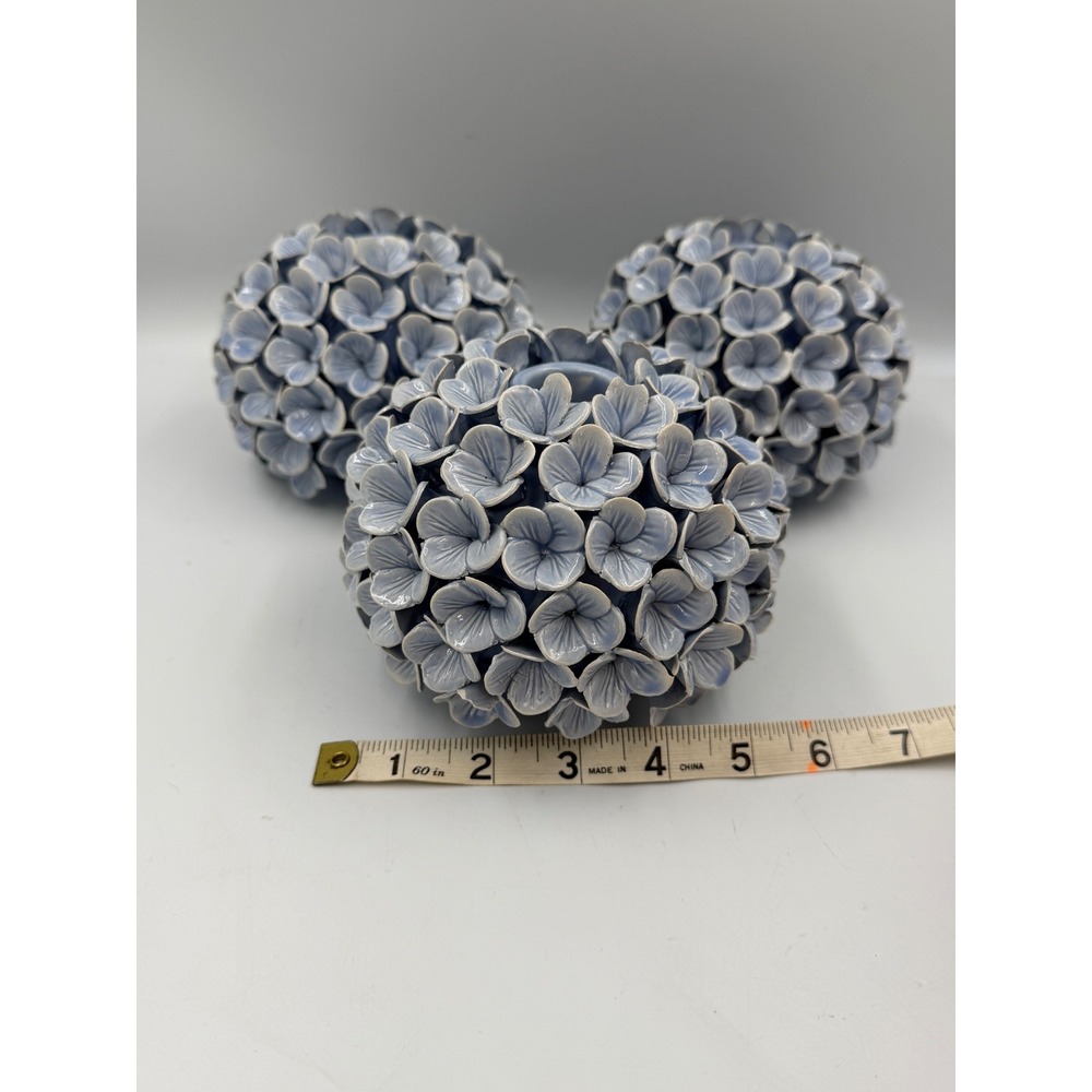 Set of 3 Two's Company Handcrafted Blue Porcelain Hydrangea Candle Holders/Vases - Picture 8 of 8